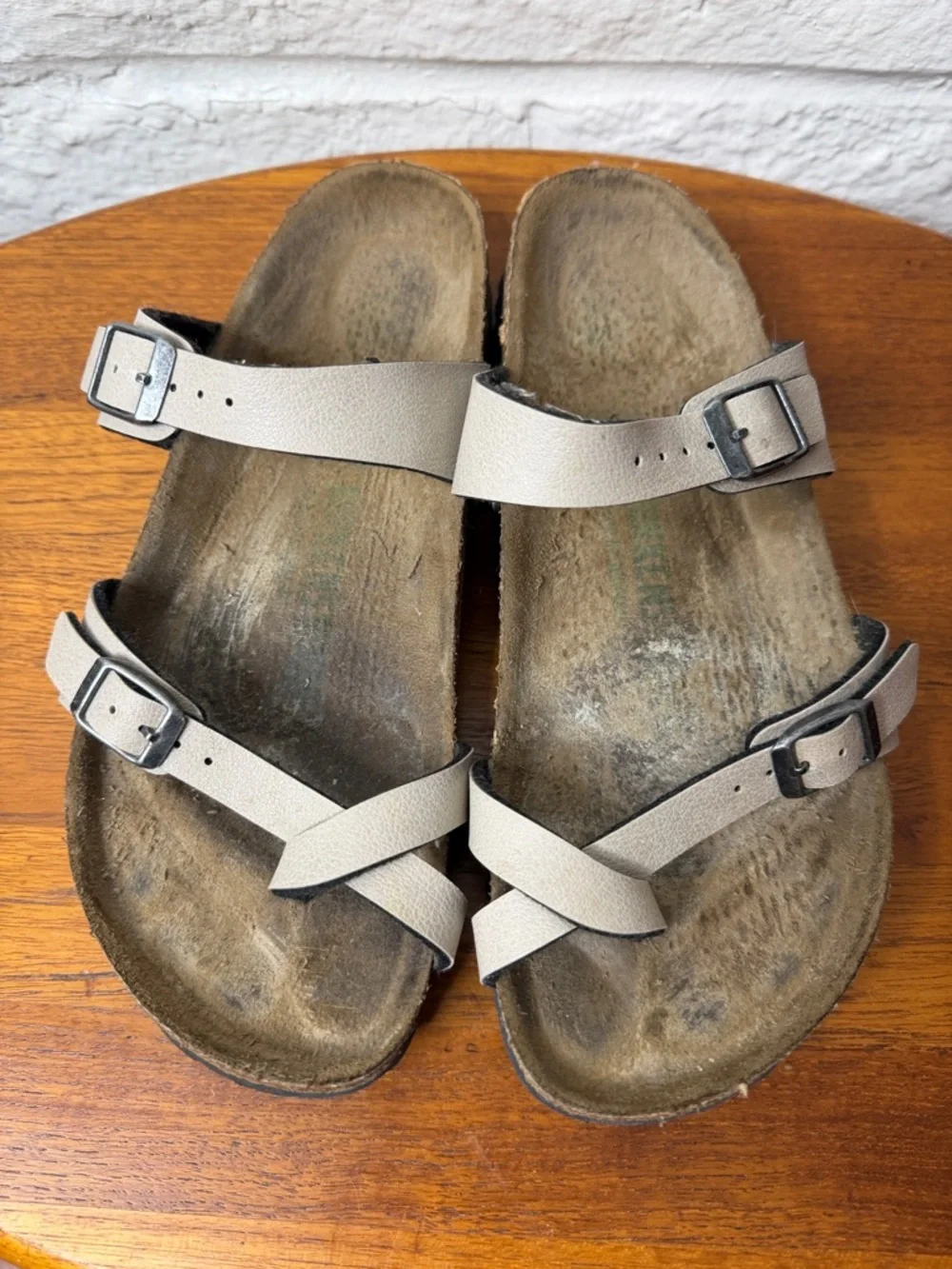 Birkenstock Mayari Neutral Beige wear on Footbed